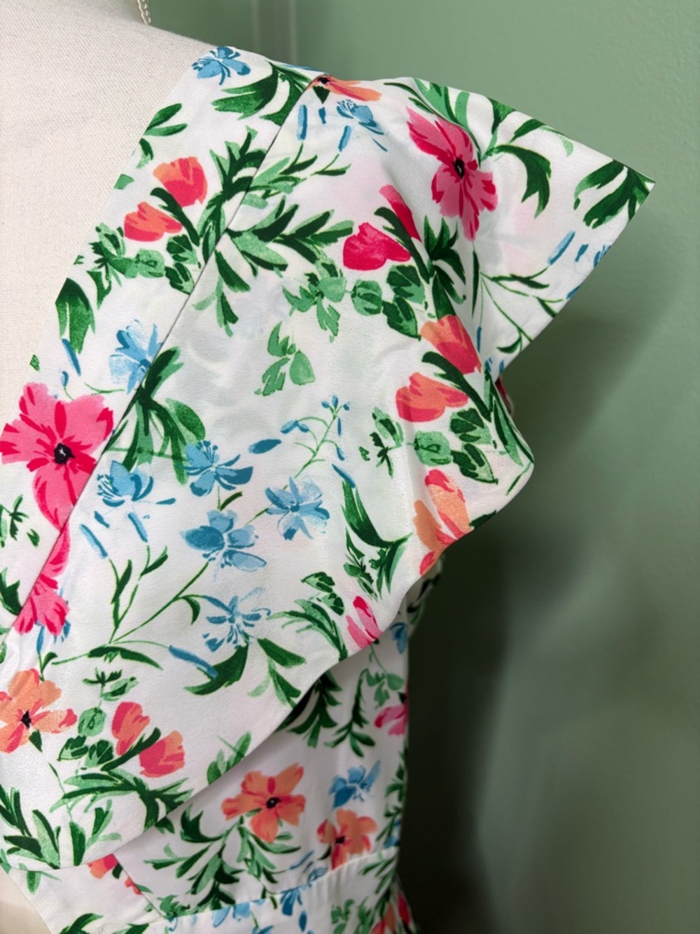 Kensie White Floral Midi Dress with Pink & Green Print - Picture 13 of 14